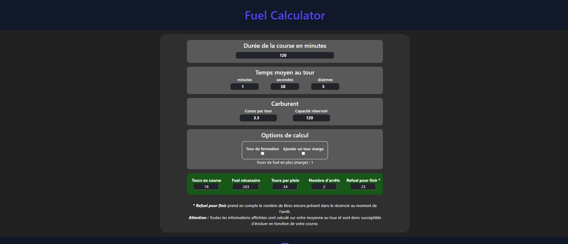 Calculateur de carburant